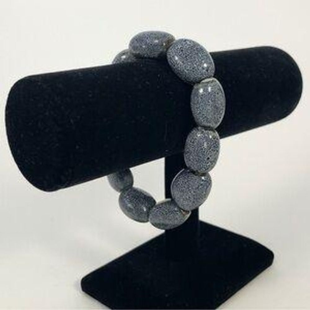 Womens Blue Earthy Stone Pebbled Rock Beaded Stretchy Slip On Bracelet Beachy